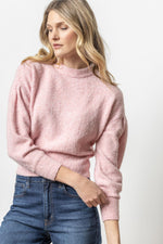 Load image into Gallery viewer, Pleated Sleeve Crewneck Sweater in Peony
