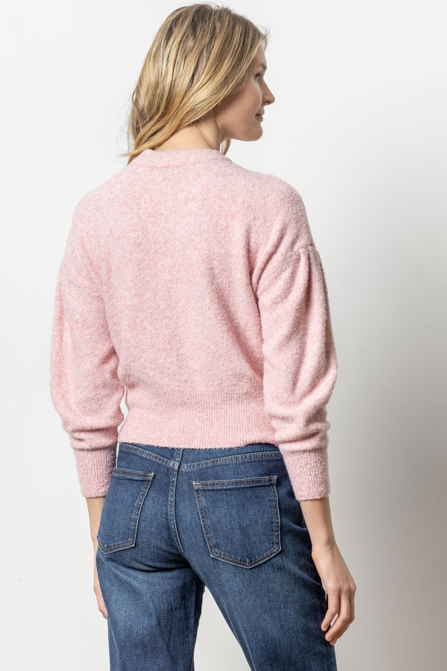 Pleated Sleeve Crewneck Sweater in Peony