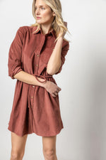 Load image into Gallery viewer, Corduroy Shirt Dress in Brandy
