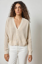 Load image into Gallery viewer, Saddle Sleeve V- Neck Cardigan in Husk
