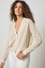 Load image into Gallery viewer, Saddle Sleeve V- Neck Cardigan in Husk
