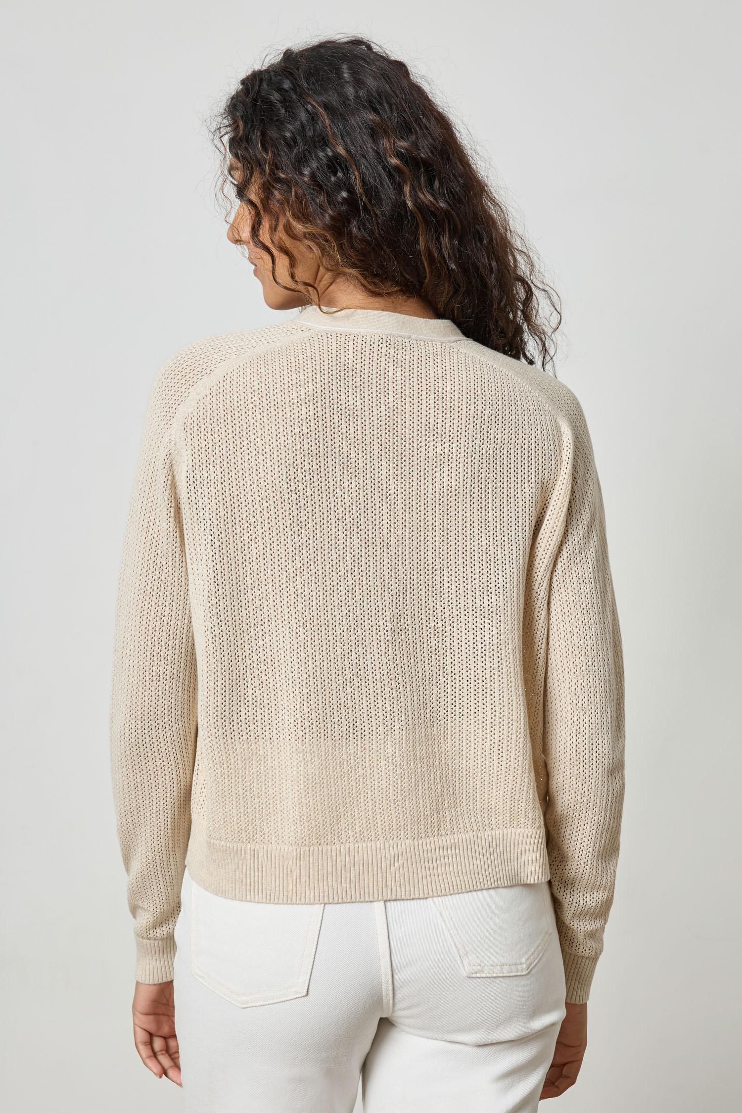 Saddle Sleeve V- Neck Cardigan in Husk