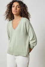 Load image into Gallery viewer, 3/4 Sleeve Drop Shoulder Sweater in Peapod
