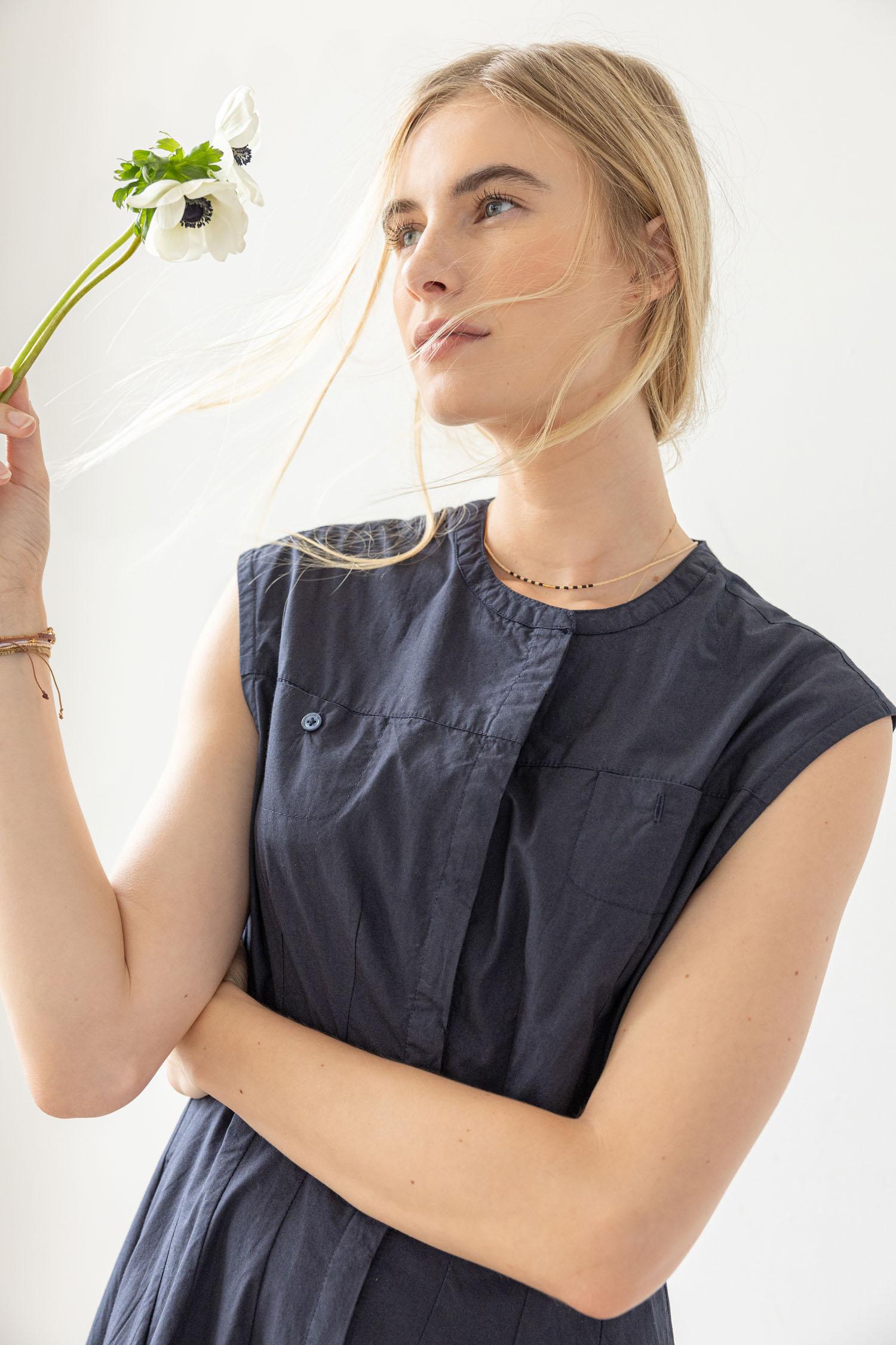 Sleeveless Seamed Maxi Dress in Navy