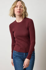 Load image into Gallery viewer, Fitted Crewneck Sweater in Dark Cherry
