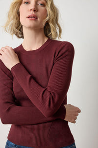 Fitted Crewneck Sweater in Dark Cherry