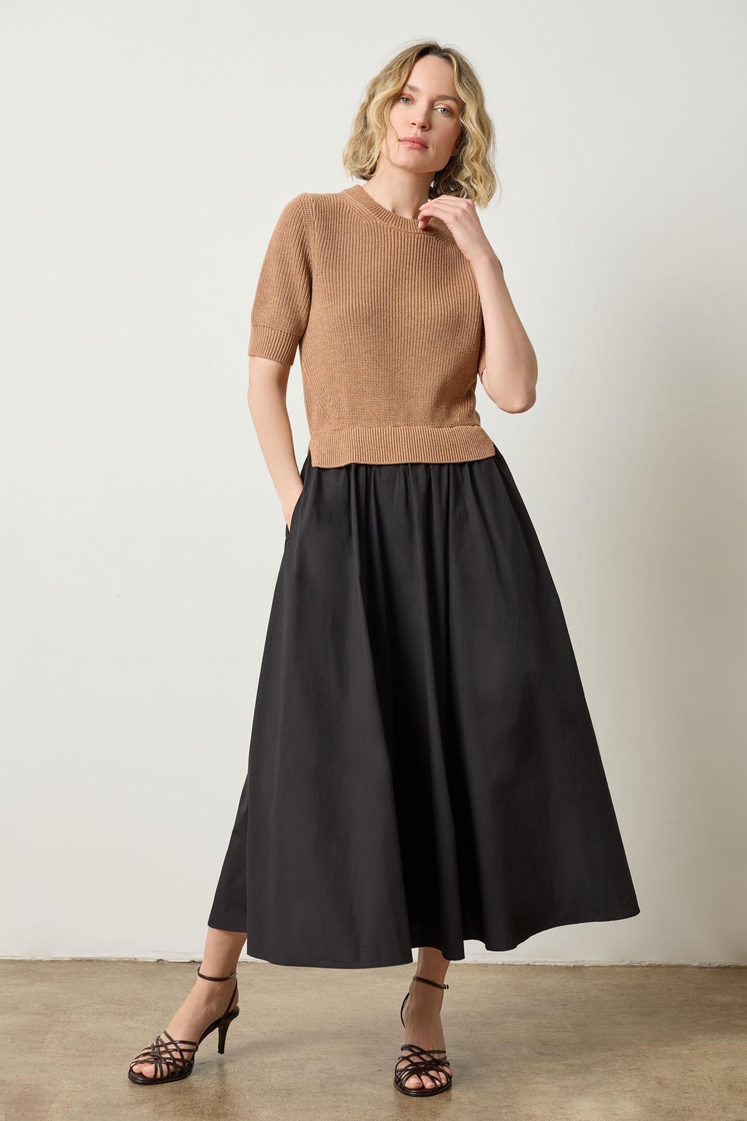 Mixed Media Dress in Acorn