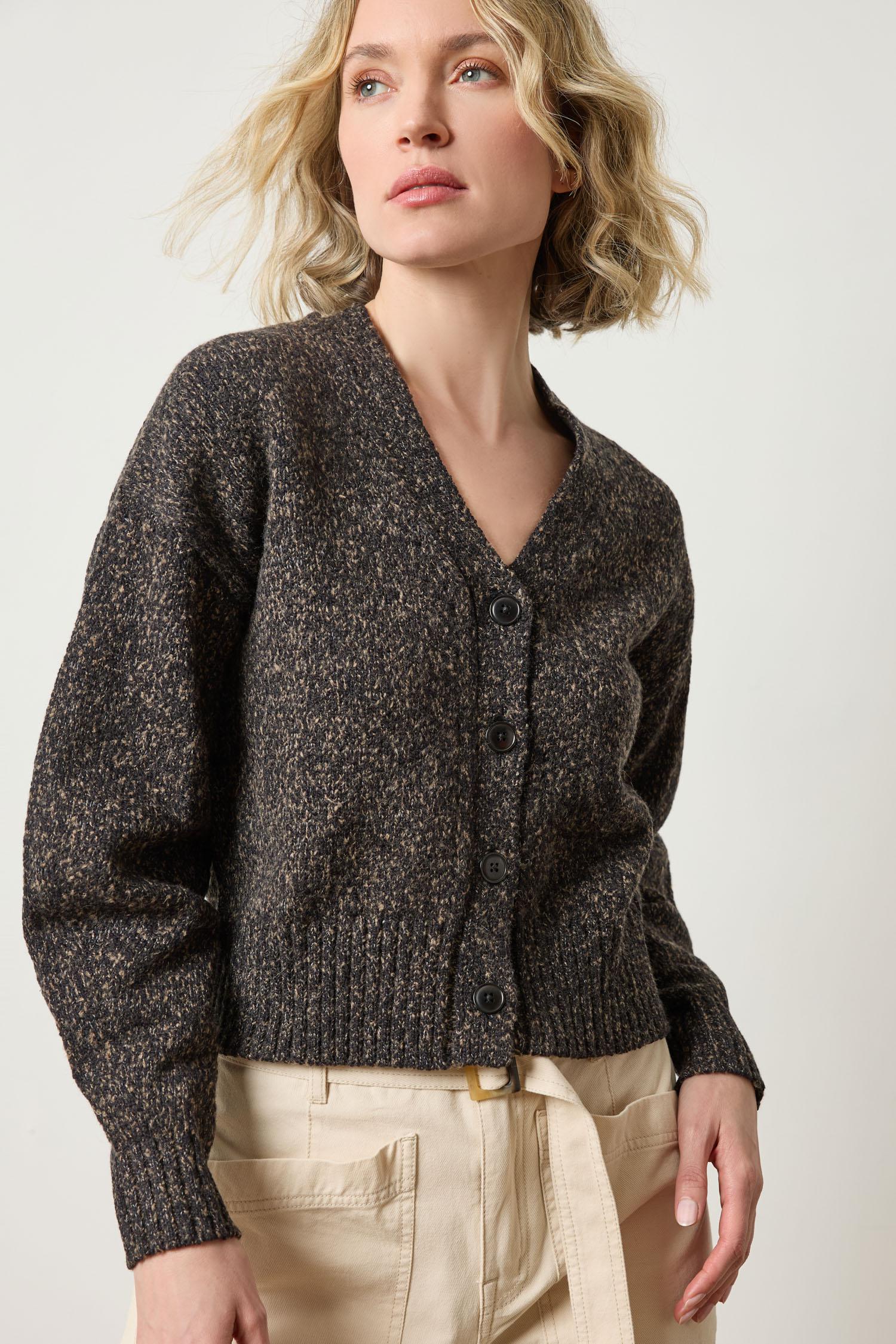 Marled V-Neck Cardigan in Black Marl