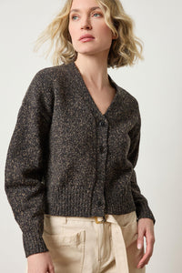 Marled V-Neck Cardigan in Black Marl