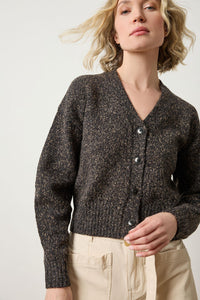 Marled V-Neck Cardigan in Black Marl