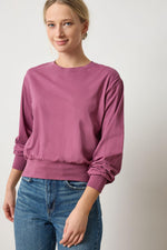 Load image into Gallery viewer, Ribbed Trim Easy Crew Shirt in Vintage Plum

