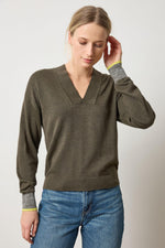 Load image into Gallery viewer, V-Neck Pullover Sweater in Fir
