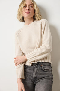Saddle Sleeve Crewneck Sweater in Mystic Blue