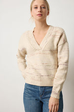 Load image into Gallery viewer, Oversized V-Neck Sweater in Eggshell Combo
