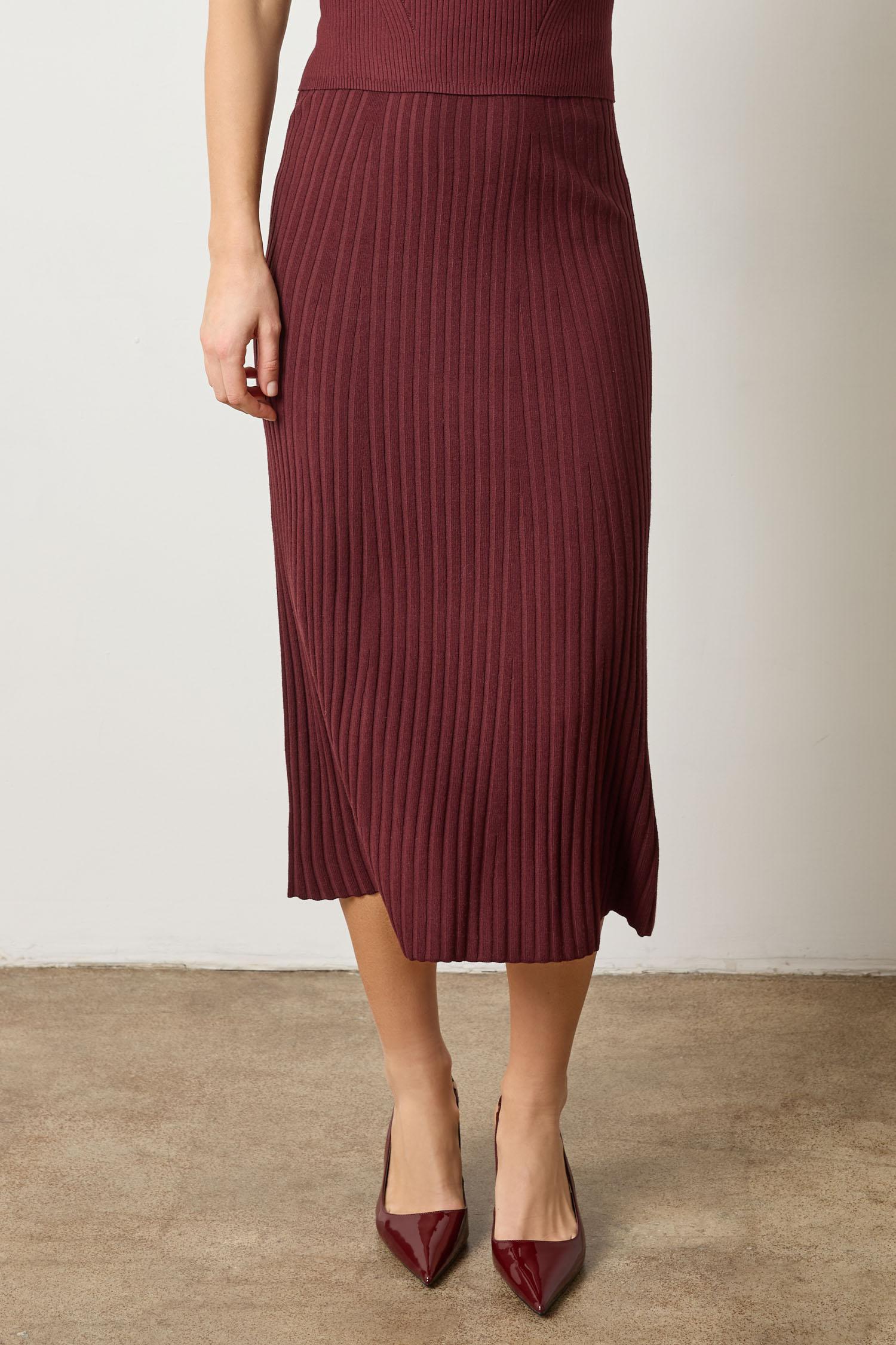 Straight Rib Skirt in Dark Cherry