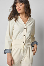 Load image into Gallery viewer, Chambray Cuff Cardigan in Magnolia
