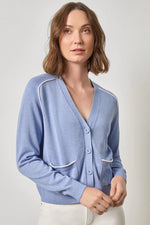 Load image into Gallery viewer, Saddle Sleeve V-Neck Cardigan in Cornflower
