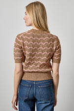 Load image into Gallery viewer, Short Sleeve Multistitch Pullover Sweater in Hazelnut Stripe
