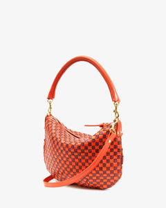 Petit Moyen Messenger in Woven Checker Bright Poppy/Bordeaux