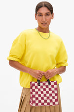 Load image into Gallery viewer, Petit Summer Simple Tote in Plummy/Cream Mini Crochet Checker
