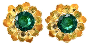 Camelia Flower Studs in Emerald