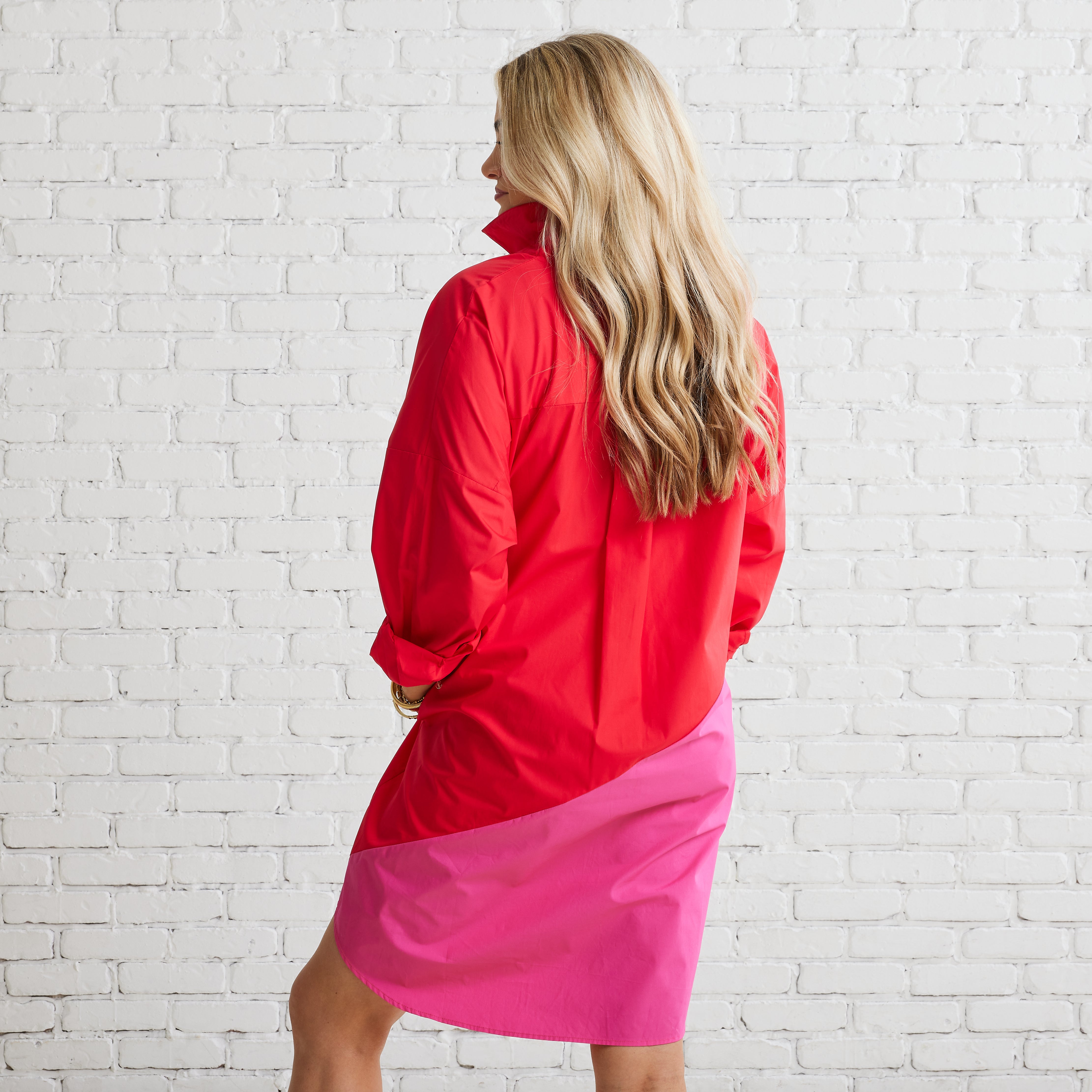 Preppy Asymmetrical Dress in Red/Fuchsia