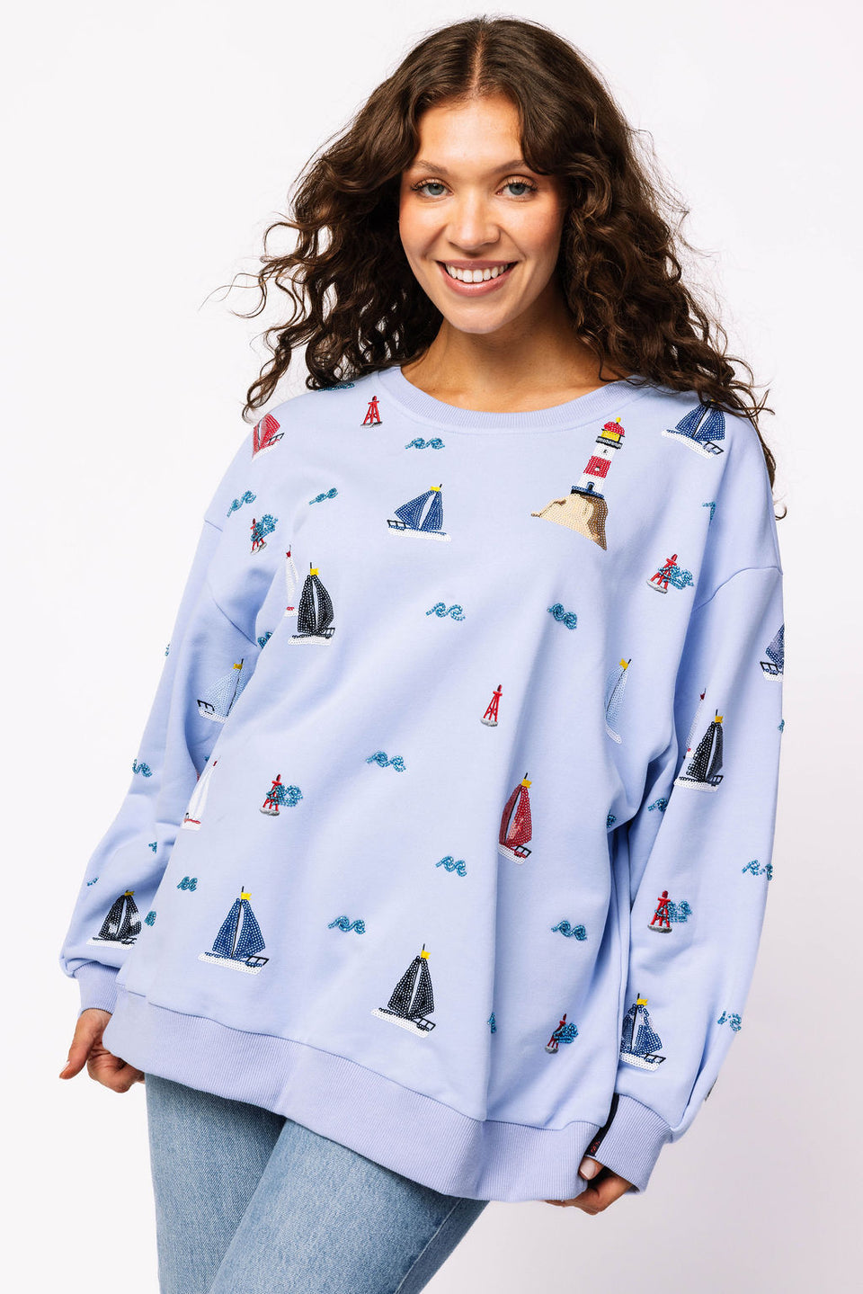 Sailboat Icon Sweatshirt in Dusty Blue