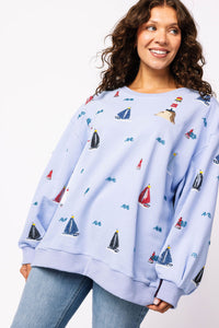 Sailboat Icon Sweatshirt in Dusty Blue