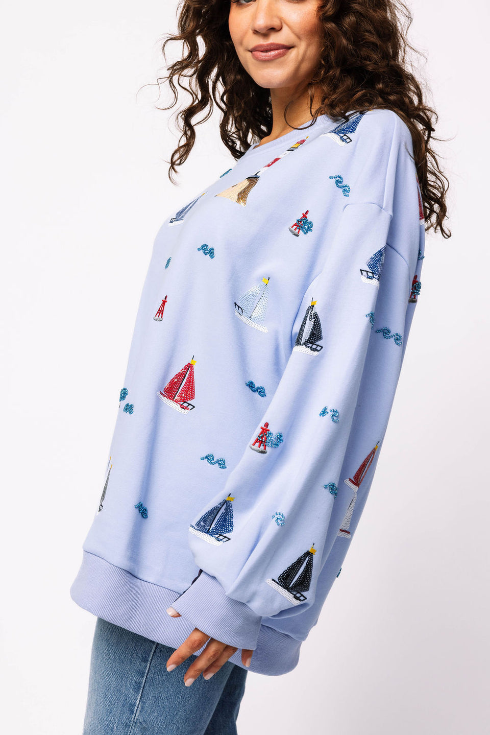 Sailboat Icon Sweatshirt in Dusty Blue