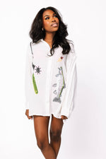 Load image into Gallery viewer, White Fishing Pole with Hooked Fish Gauze Tunic
