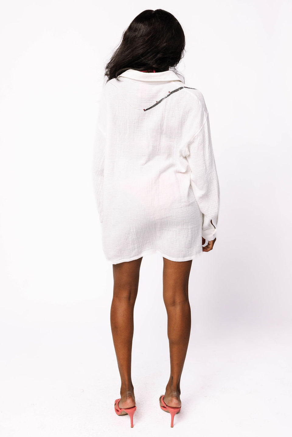White Fishing Pole with Hooked Fish Gauze Tunic