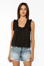 Load image into Gallery viewer, Rosabel Eyelet Sleeveless Shirt in Black
