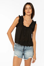 Load image into Gallery viewer, Rosabel Eyelet Sleeveless Shirt in Black
