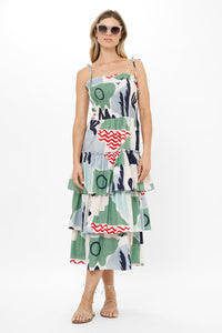 Smocked Tie Strap Midi Dress in Riviera Sage