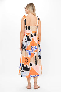 Tie Strap Pocket Midi Dress in Riviera Orange