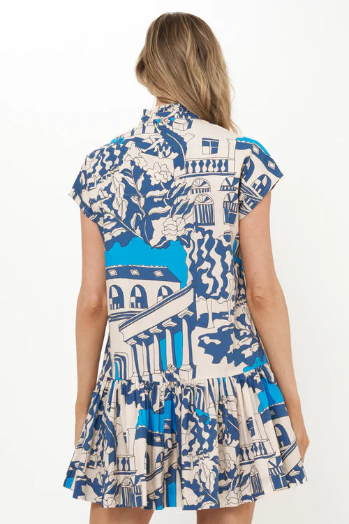 Cap Sleeve Mini Dress in Roma Blue