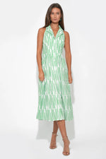 Load image into Gallery viewer, Ruby Halter Embroidery Midi Dress in White/Green
