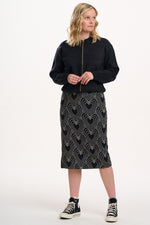 Load image into Gallery viewer, Faith Jersey Jacquard Midi Skirt in Black/Off-White Heart Explosion
