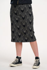 Load image into Gallery viewer, Faith Jersey Jacquard Midi Skirt in Black/Off-White Heart Explosion
