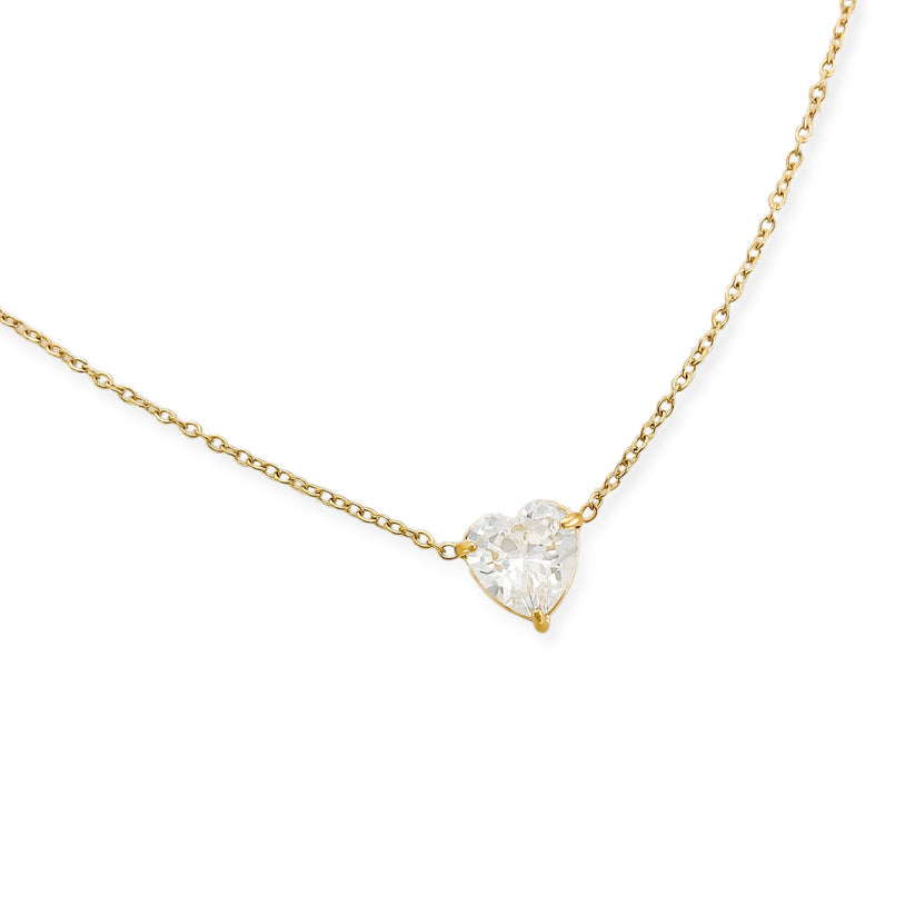 Large CZ Heart Necklace in Gold