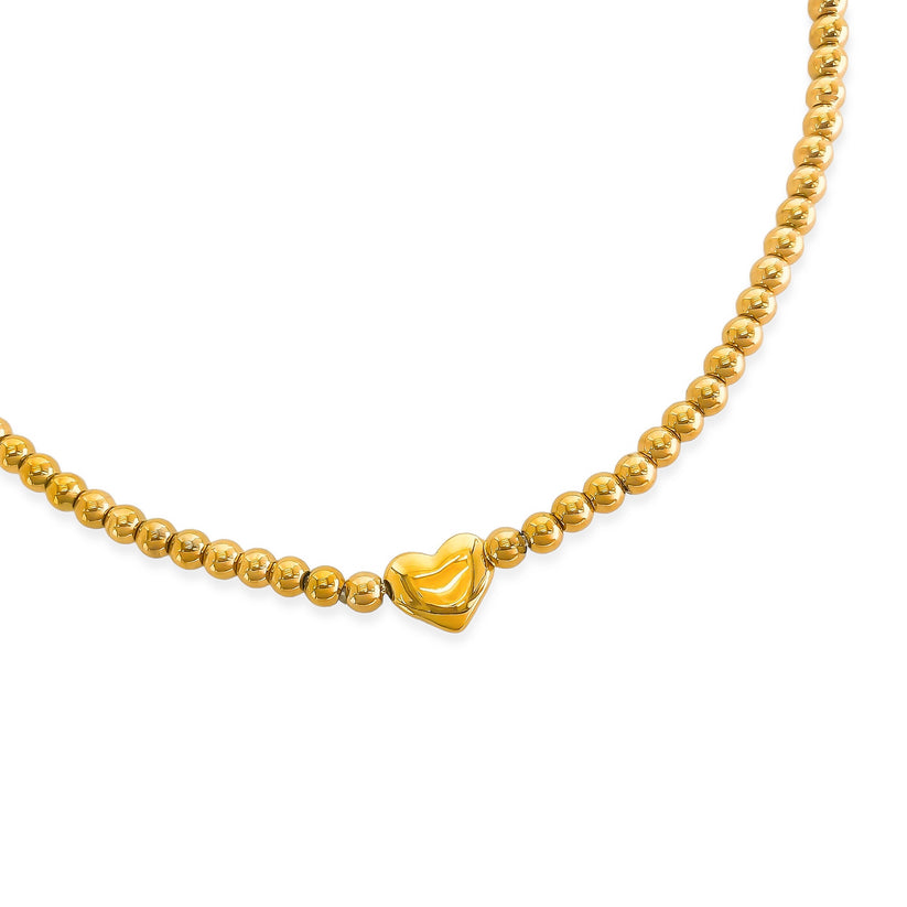 4mm Ball Chain Heart Necklace in Gold