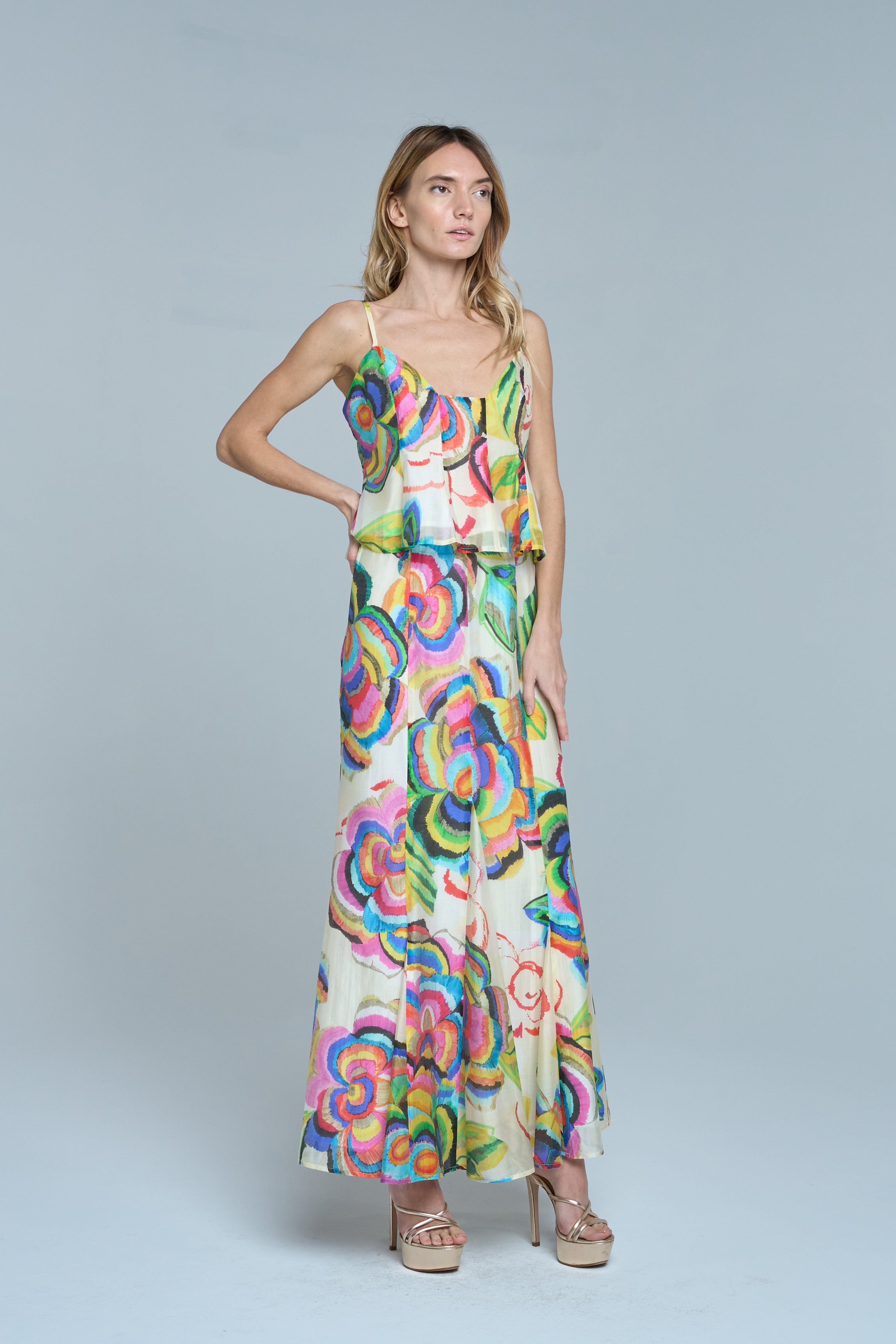 Abstract Floral Flare Skirt in Cream Multi