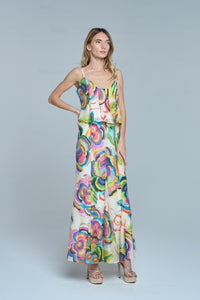 Abstract Floral Flare Skirt in Cream Multi