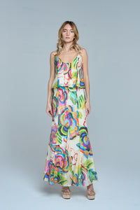 Abstract Floral Flare Skirt in Cream Multi