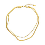 Load image into Gallery viewer, Gold Plated Double Layer Herringbone &amp; Beaded Necklace
