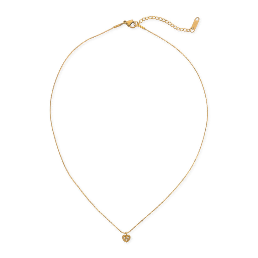 Dainty CZ Heart Necklace in Gold