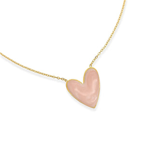 Pink Opal Heart Necklace in Gold