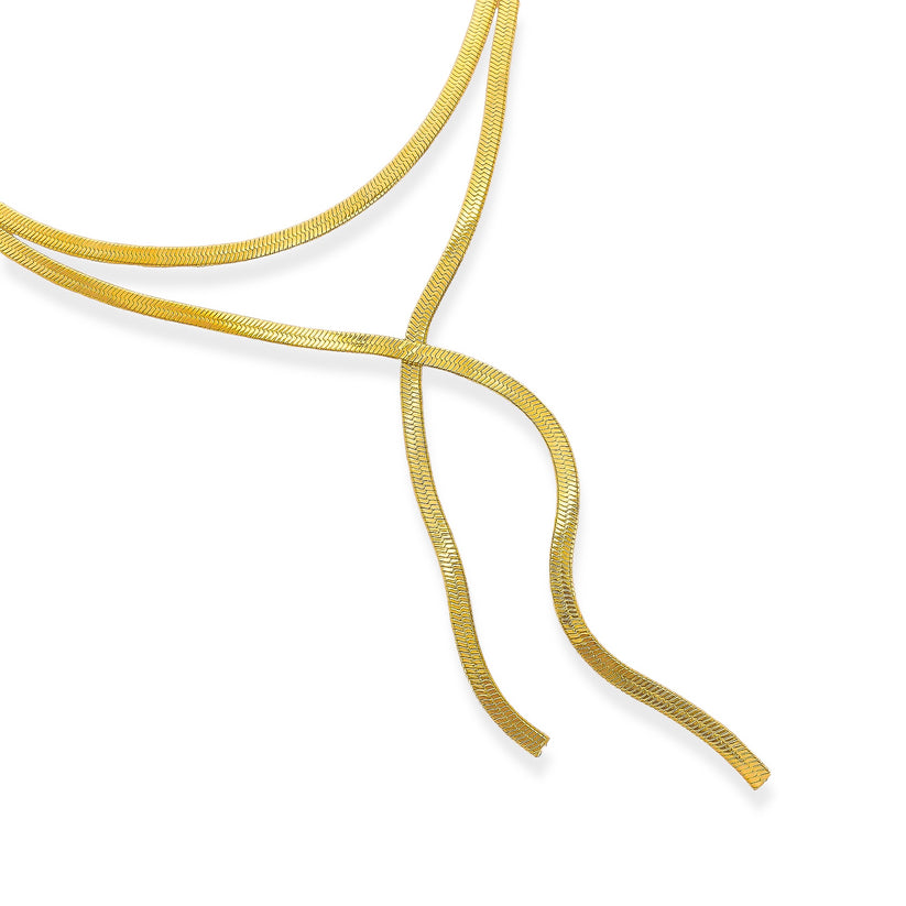 Gold Plated Herringbone Lariat Necklace