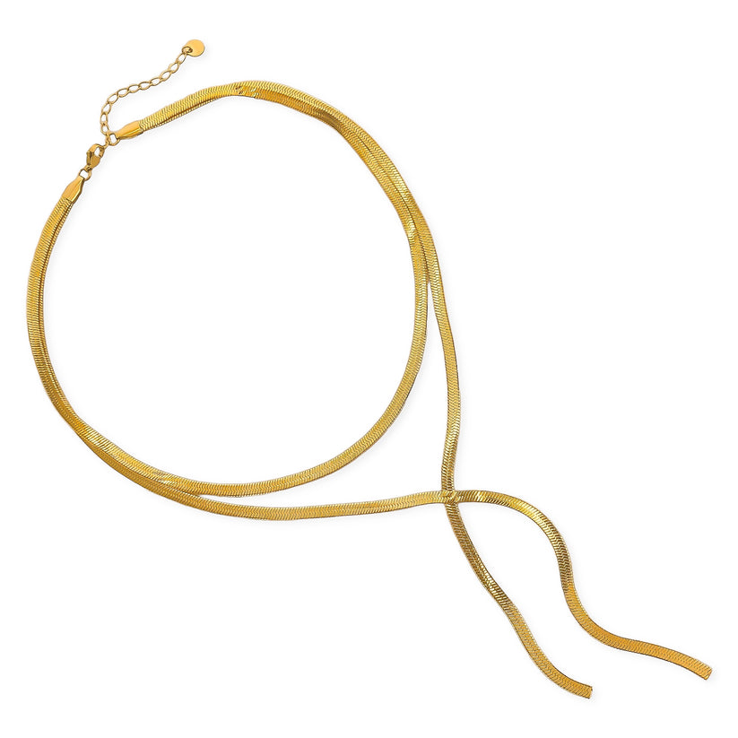 Gold Plated Herringbone Lariat Necklace