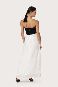 Melody Linen Maxi Dress in White Black